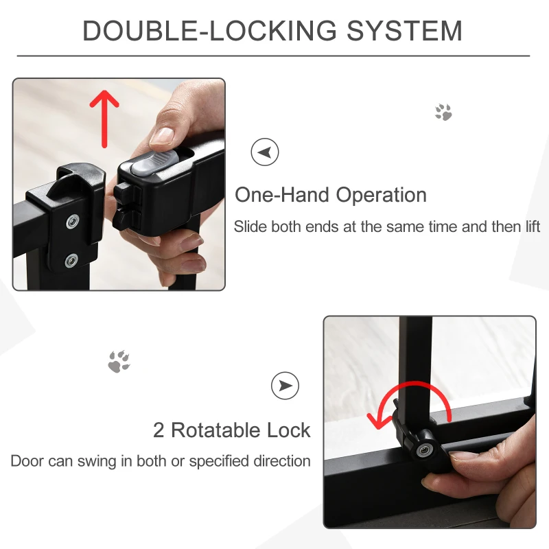 PawHut Pressure Fit Dog Gate, 94cm Tall Pet Stairs Gate, Auto Close Safety Barrier, 74-80cm Wide, with Double Locking, Black