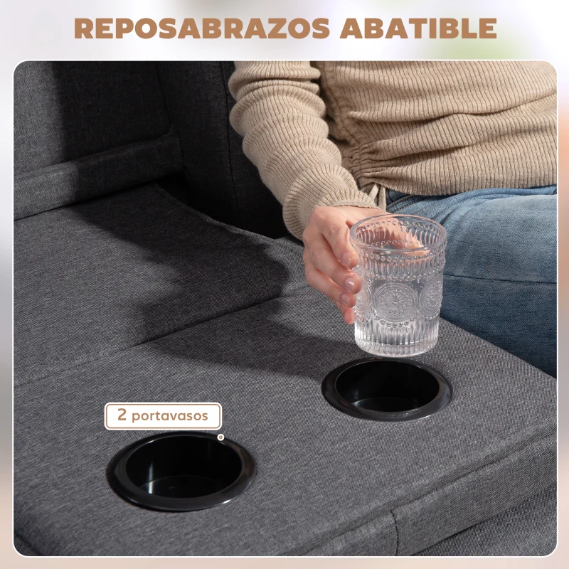 HOMCOM Sofá Cama 3 Plazas Plegable con Respaldo Ajustable de 3 Niveles Reposabrazos Desmontable 181x77x78 cm Gris Oscuro