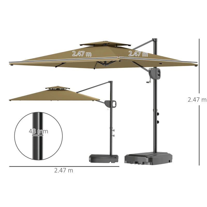 Outsunny Umbrelă de Grădină Decentrata 2.5x2.5 m cu Bază Umplută, Manivelă și Cap Reglabil, Bej