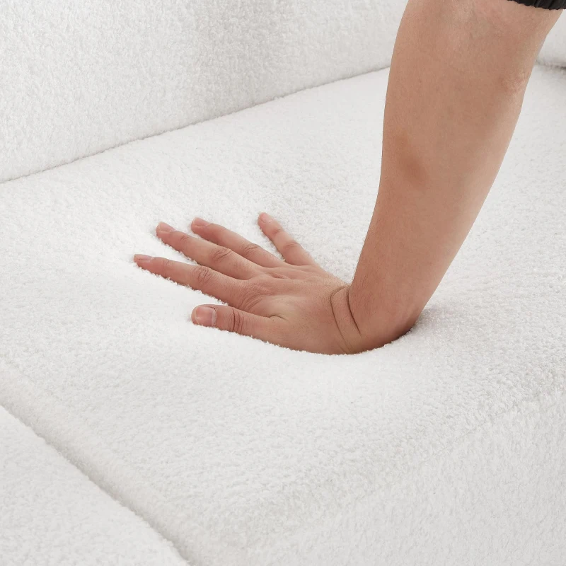 Divano letto 2 posti con superficie effetto lana d'agnello e piedi dorati, 175x79x82 cm, Bianco