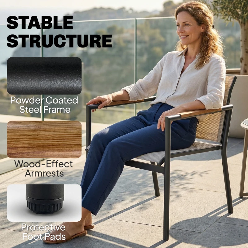 Outsunny Zestaw Mebli Ogrodowych dla 4 Osób Oddychający z 2-osobową Sofą, 2 Fotelami i Metalowym Stołem