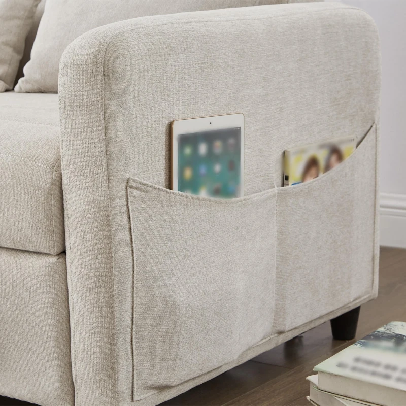 Divano pieghevole a due posti, rivestimento in cotone-lino, 114x77x82,5 cm, Beige