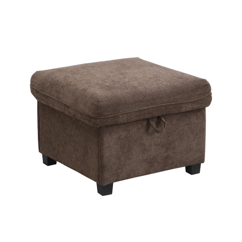 Divano angolare a U, con vano contenitore, pouf incluso, rivestimento in chenille, 188x186x86 cm, Marrone