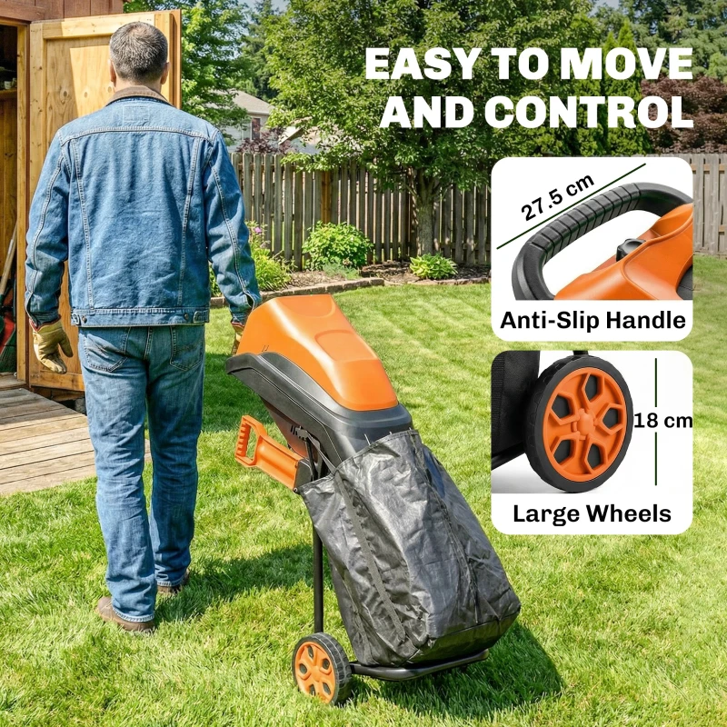 Outsunny 2500W Electric Wood Chipper, Corded Wood Mulcher Shredder with 45L Collection Bag, 4300RPM, 44mm Cutting Diameter