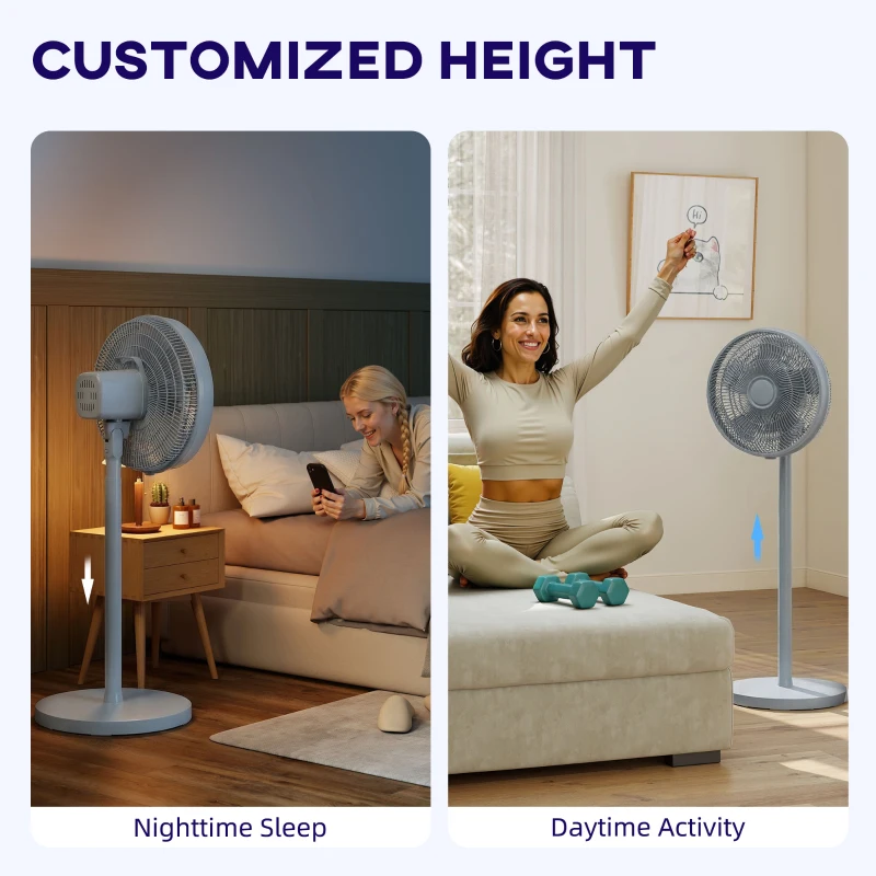 HOMCOM 40 cm Standing Fan, Cooling Floor Fan with 80° Oscillating, Adjustable Tilt and Height, 4 Speed, Remote Control, Grey