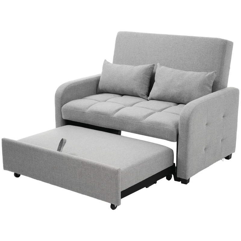 Divano-letto pieghevole multifunzionale, 2-in-1, schienale regolabile, rivestimento in cotone e lino, 127x75x94 cm, Grigio