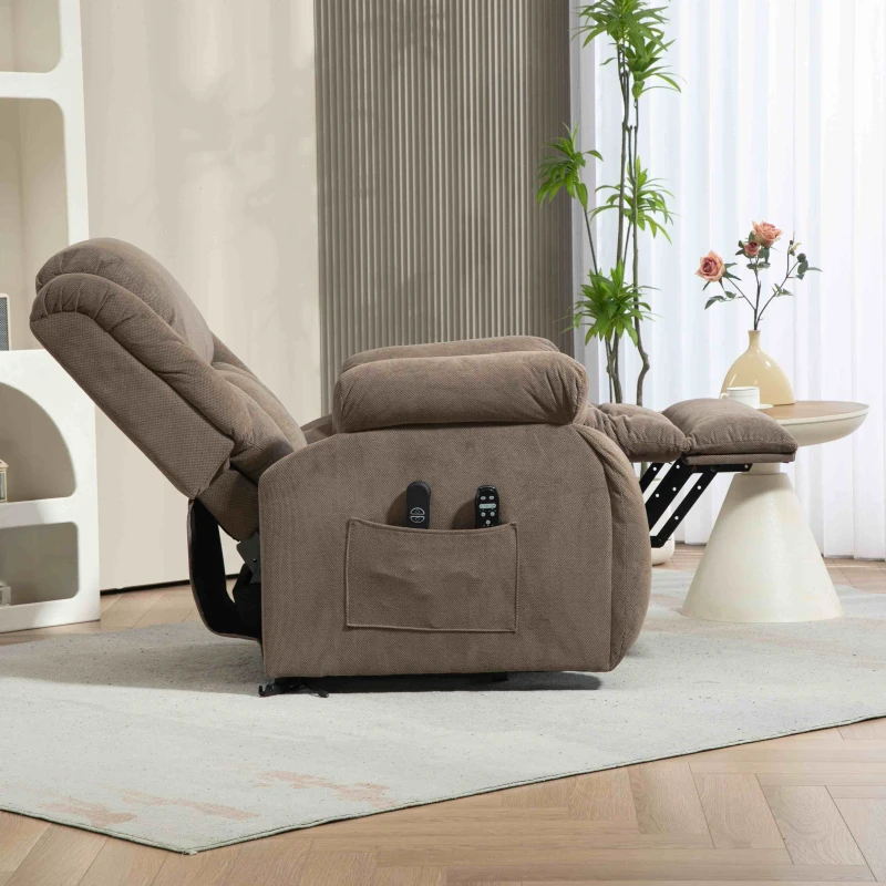 HOMCOM Riser Recliner Armchair with 8 Vibration Massage and Lumbar Heater, Wide Seat, USB Port, Light Brown