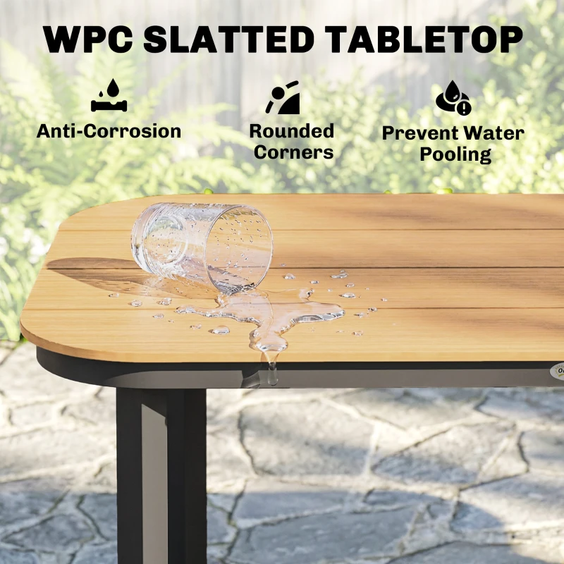 Outsunny Stół ogrodowy, stół jadalniany dla 6 osób, stół na balkon z metalową ramą, blat z listew WPC, 155 x 88 x 72 cm, brązowy