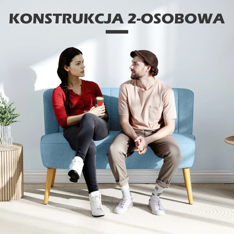 HOMCOM Sofa 2-osobowa, miękka tapicerka, łatwa w pielęgnacji, do 220 kg, 117 x 56,5 x 77 cm, niebieska