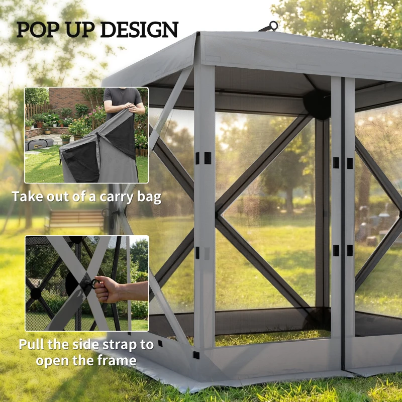 Outsunny Pawilon 1,85x1,85m Wodoodporny Stabilny Zimoodporny Pop-up Składany Pawilon z 4 Siatkowanymi Ścianami Bocznymi Torbą, UV 30+