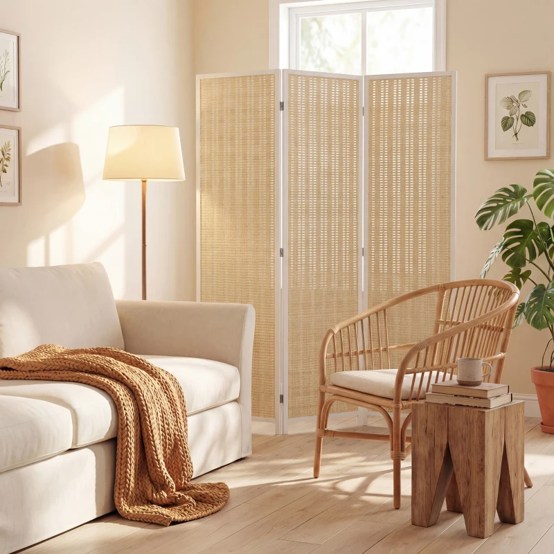 HOMCOM Paravent en bois séparateur de pièce closion de séparation pliable 3 panneaux 135 x 180 cm blanc