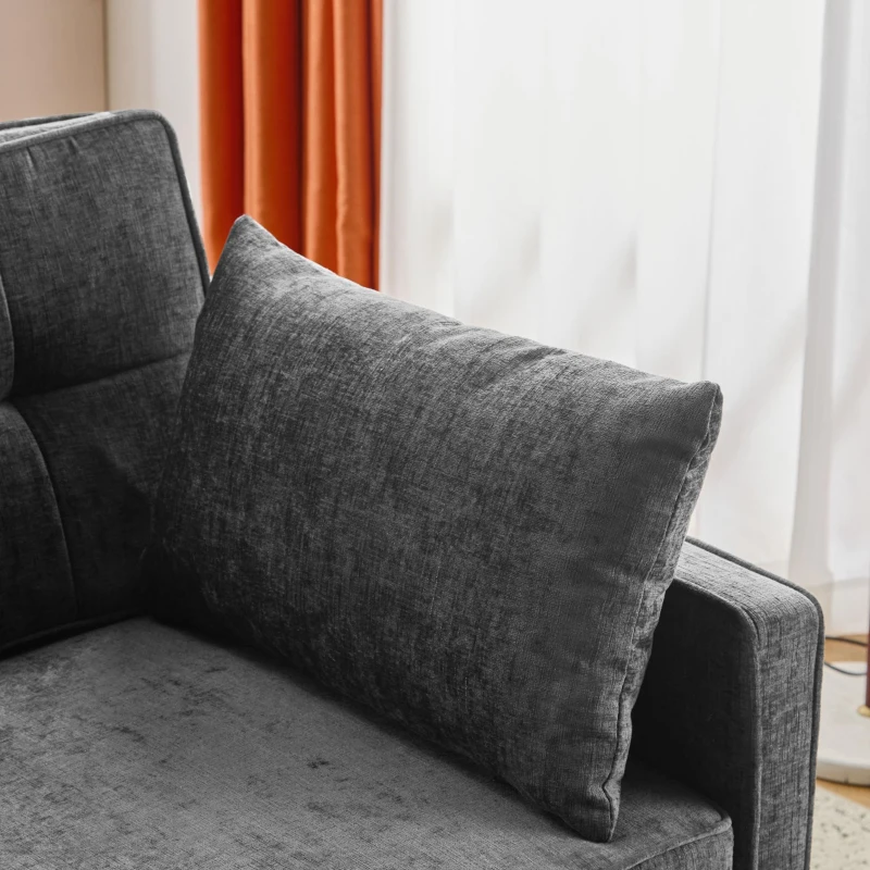 Divano letto a due posti con funzione letto, estraibile, schienale regolabile, rivestimento in chenille, 142x79x85 cm, Nero anticato