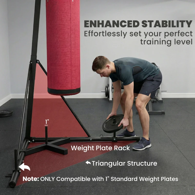 SPORTNOW Stojak na Worek Bokserski 185-231 cm Regulowany Wolnostojący Stojak z Workiem Trójkątna Podstawa Uchwyt na Obciążenia