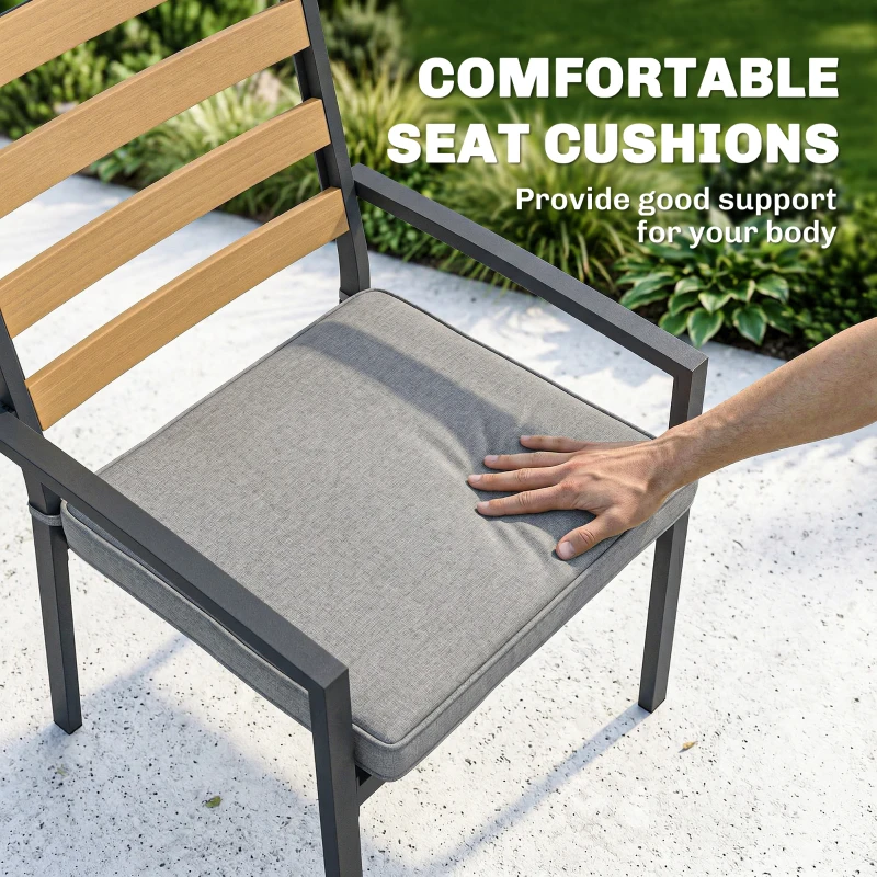 Outsunny 7-częściowy zestaw mebli ogrodowych, zestaw jadalniany z 1 stołem, 6 krzesłami, poduszkami, na taras, imitacja drewna