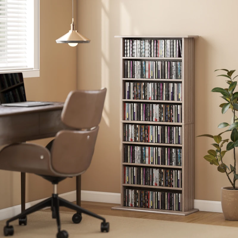 HOMCOM Rangements pour CD et DVD avec 8 compartiments et 6 étagères réglables, capacité max. 360 CD/185 DVD et Blu-ray, naturel