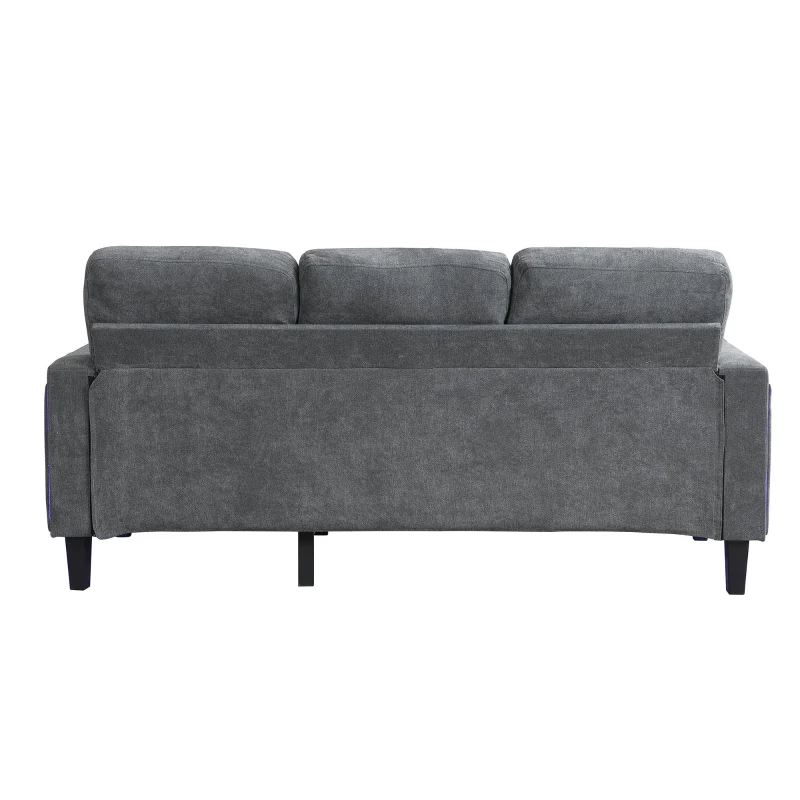 Divano a forma di L, rivestimento in chenille, LED & USB, 185x135x85 cm, Grigio