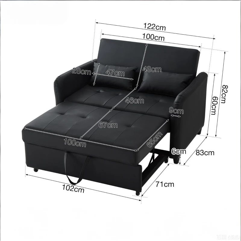 Divano letto estraibile, rivestimento in PU idrorepellente, 122x83x82 cm, Nero anticato