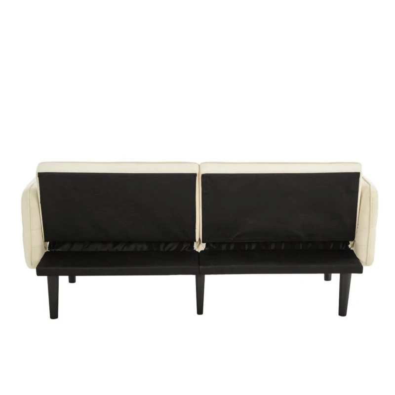 Divano-letto 2-in-1, schienali regolabili, rivestimento in velluto, gambe in legno, 176x78x76 cm, Beige