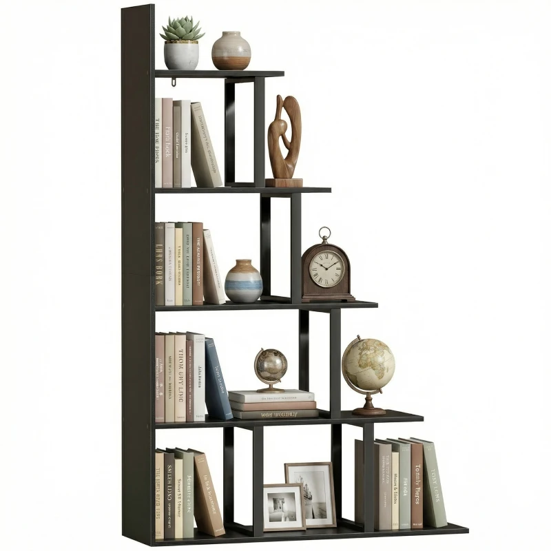 HOMCOM Étagère bibliothèque séparateur de pièce style industriel en escalier 5 étagères 102 x 30 x 160 cm coloris noir