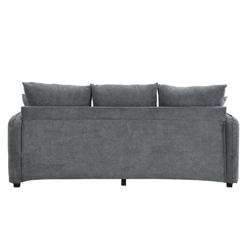 Divano angolare a U, con vano contenitore, pouf incluso, rivestimento in chenille, 188x186x86 cm, Grigio scuro