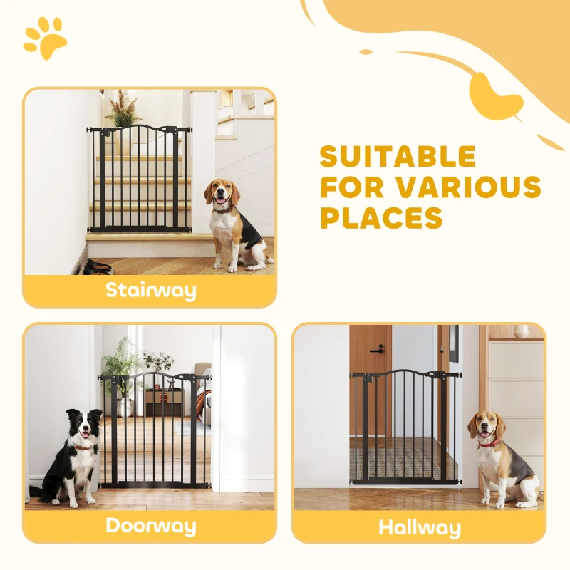 PawHut Metal 74-80cm Adjustable Pet Gate Safety Barrier w/ Auto-Close Door Black