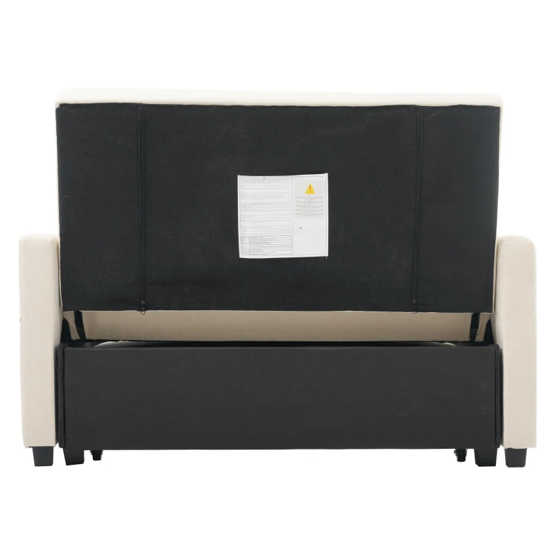 Divano-letto pieghevole multifunzionale, 2-in-1, schienale regolabile, rivestimento in cotone e lino, 127x75x94 cm, Beige