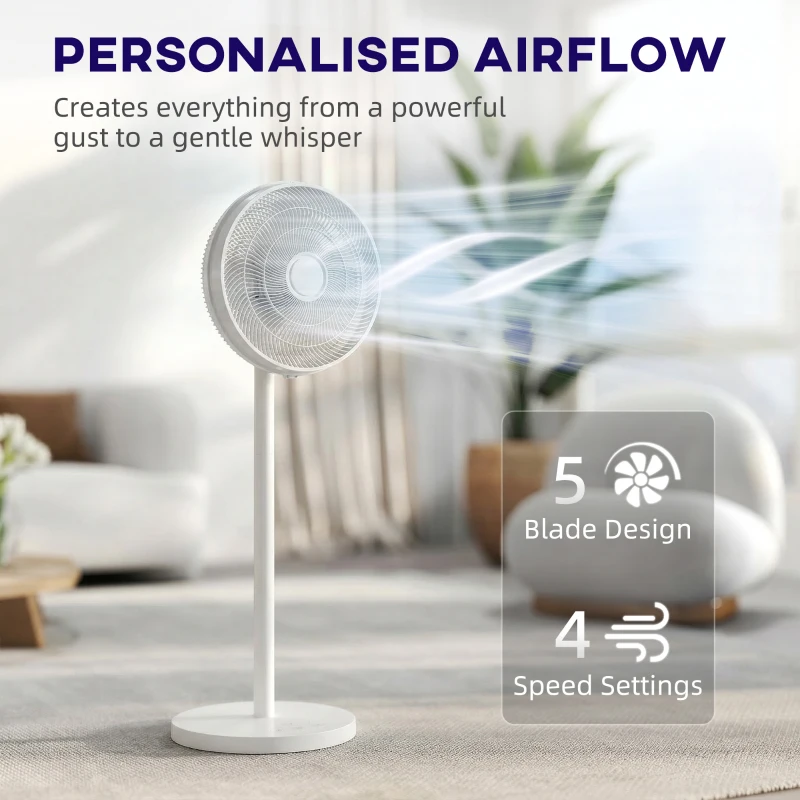 HOMCOM 40 cm Standing Fan, Cooling Floor Fan with 80° Oscillating, Adjustable Tilt and Height, 4 Speed, Remote Control, White