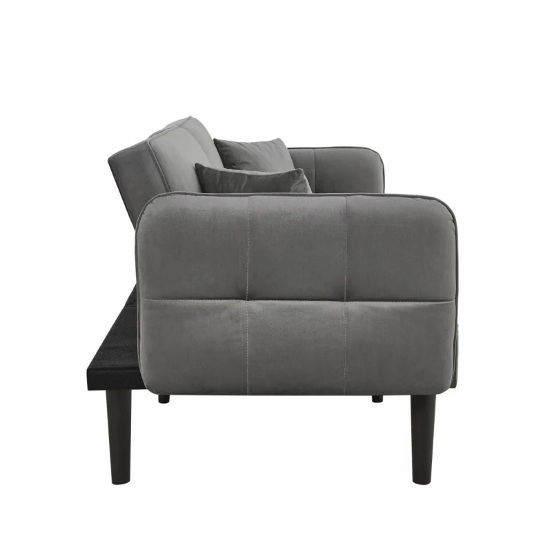 Divano-letto 2-in-1, schienali regolabili, rivestimento in velluto, gambe in legno, 176x78x76 cm, Grigio