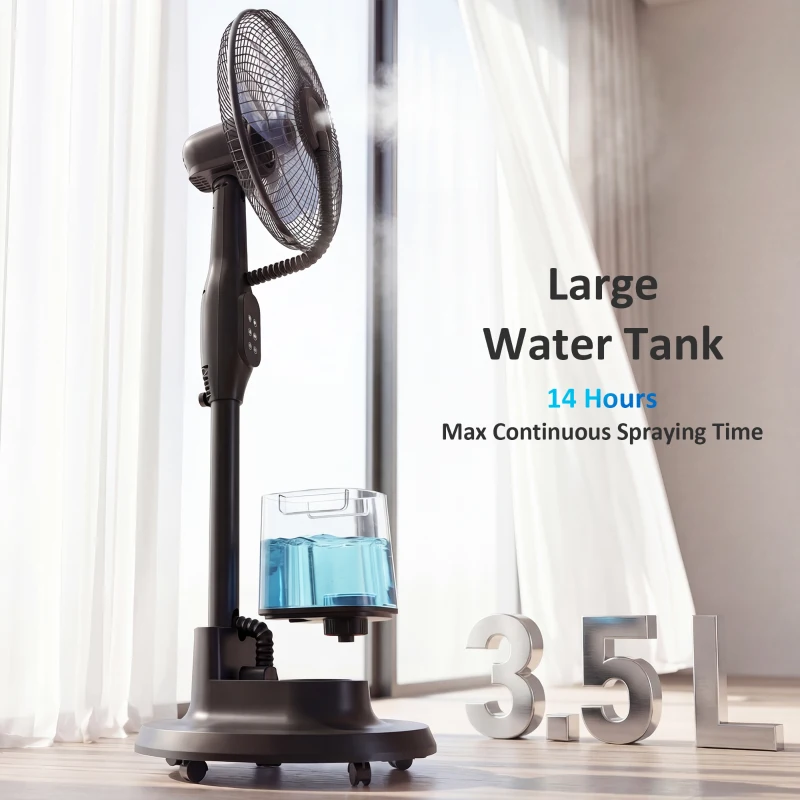 HOMCOM Stojący wentylator z mgiełką, oscylacja 70°, 3 prędkości, 3 tryby, zbiornik 3,5 l, czarny