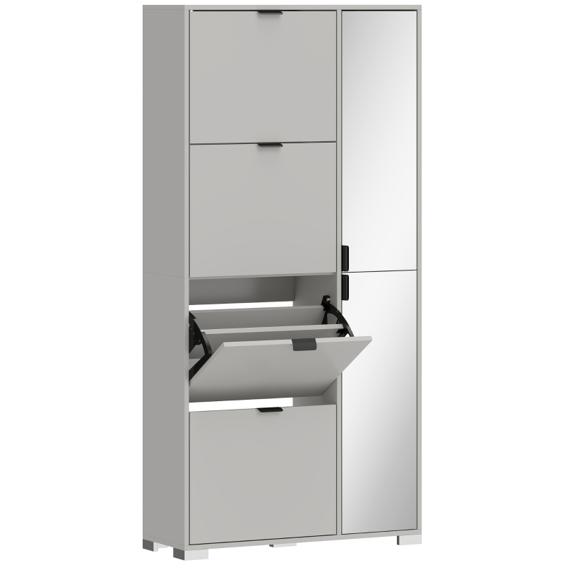 HOMCOM Armoire à chaussures avec miroir, 4 tiroirs abattants, armoire d'entrée, Gris