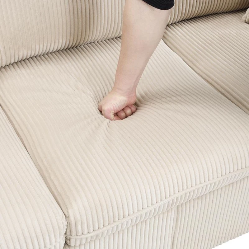 Divano angolare a U, con vano contenitore, pouf incluso, rivestimento in chenille, 188x186x86 cm, Beige