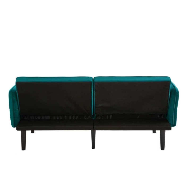 Divano-letto 2-in-1, schienali regolabili, rivestimento in velluto, gambe in legno, 176x78x76 cm, Blu-verde