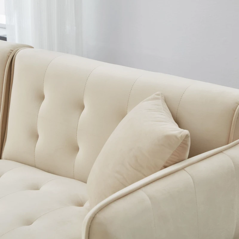 Divano-letto 2 posti, rivestimento in velluto, piedi dorati, 178x82x70 cm, Beige