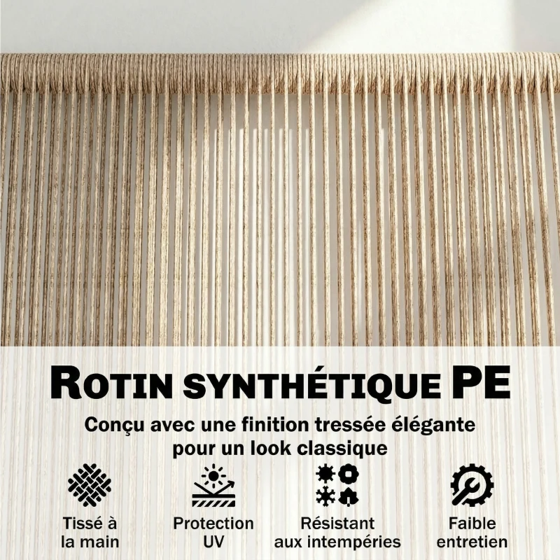 Outsunny Banc de jardin 2 places, banc d'extérieur en résine tressée avec cadre en métal, résistant aux intempéries, naturel