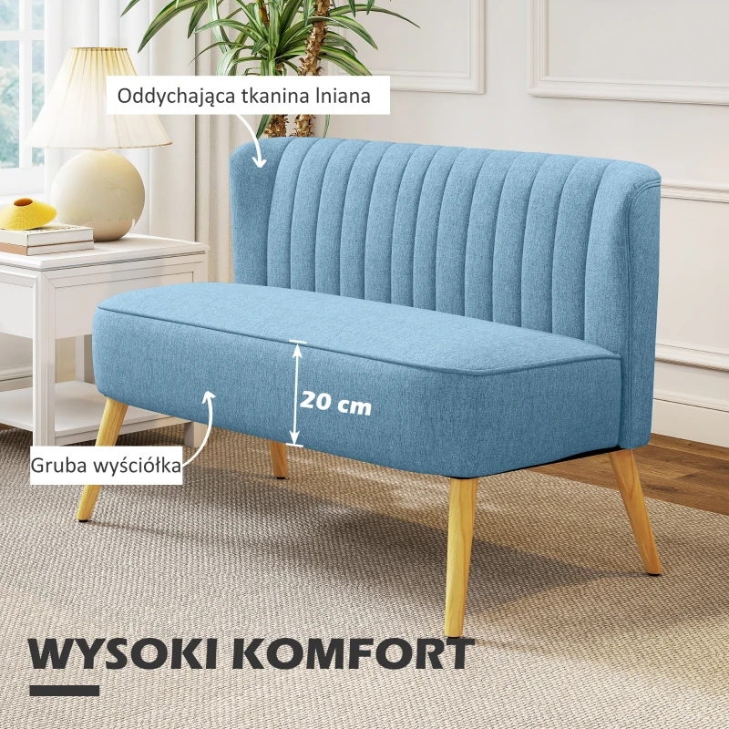 HOMCOM Sofa 2-osobowa, miękka tapicerka, łatwa w pielęgnacji, do 220 kg, 117 x 56,5 x 77 cm, niebieska