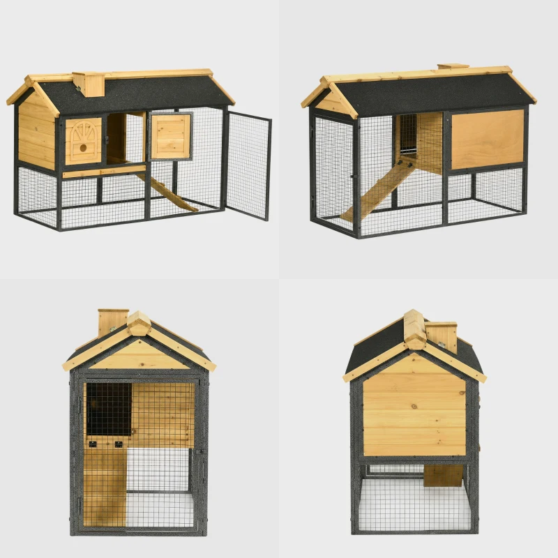 PawHut Cusca de Exterior pentru Iepuri, Cusca cu Tava Detasabila, Curte, Rampa, Casa pentru Animale Mici(m-14)