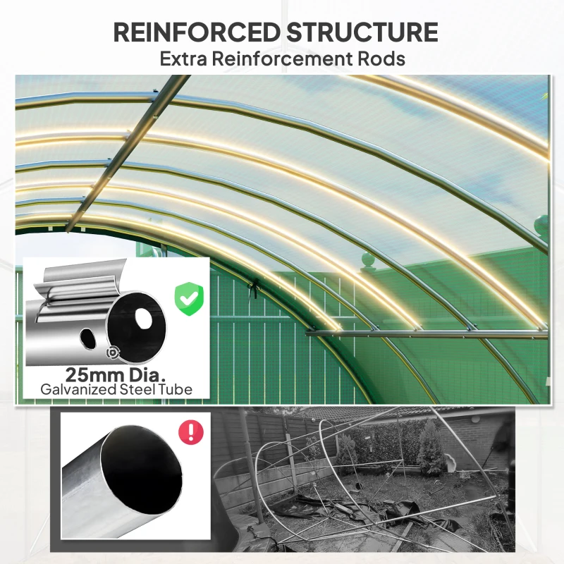 Outsunny 4 x 3 m Polytunnel Greenhouse, with Windows and Doors - Green
