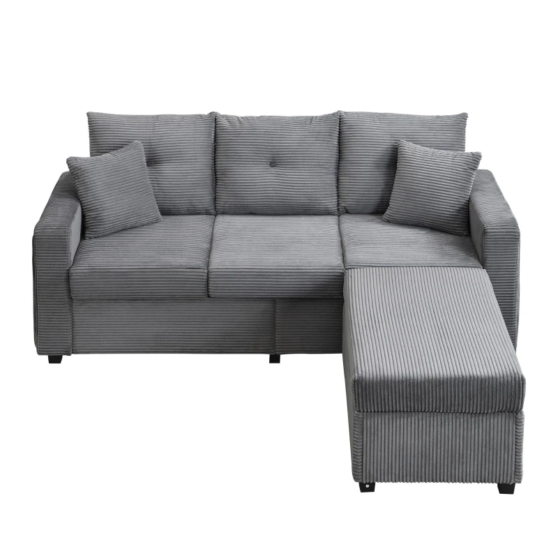 Divano a L con LED, rivestimento in velluto a coste, ottomana, 184x84,5x85,5 cm, Grigio