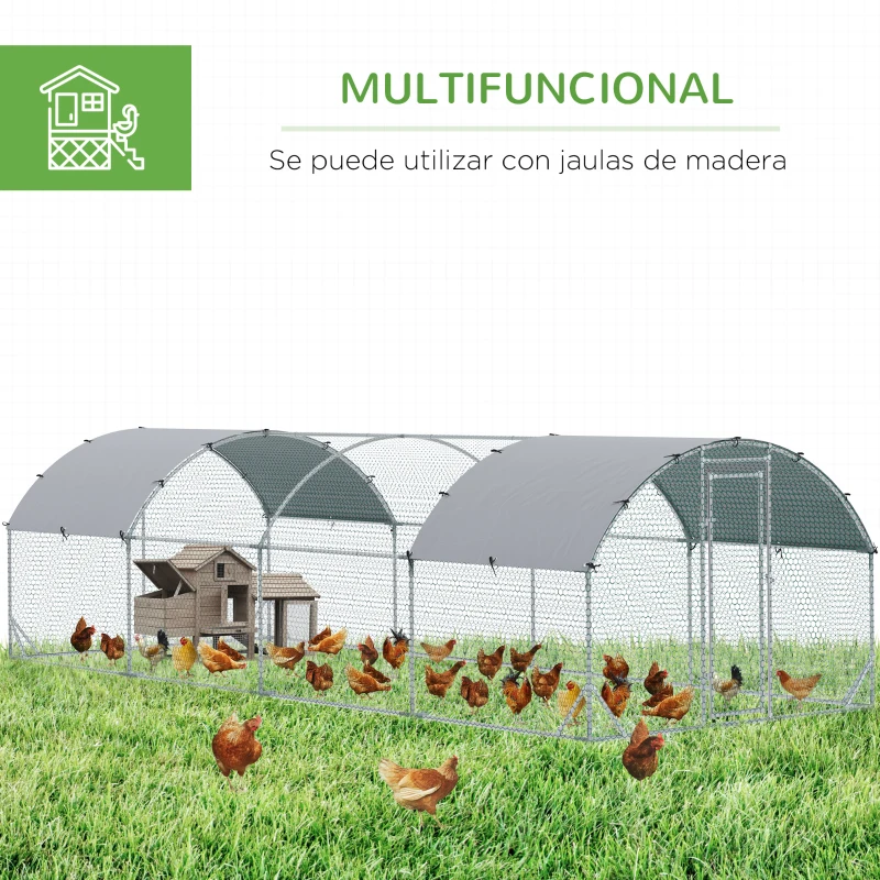PawHut Walk In Chicken Run Galvanised Chicken Coop Hen Poultry House Cage Pet Playpen Garden with Water-Resist Covers