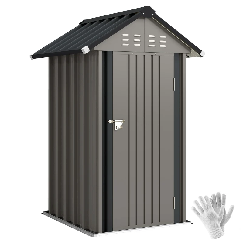Outsunny Depozit metalic pentru unelte 1,17 m², magazie cu acoperiș în două ape, ventilație, lacăt și mănuși, 122 x 121 x 192 cm