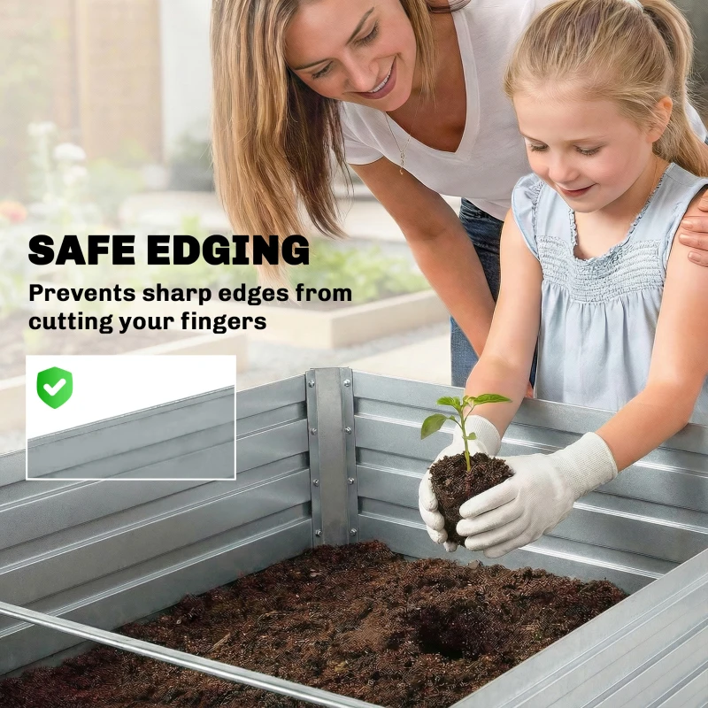 Outsunny zestaw dwóch ocynkowanych podwyższonych grządek, 180 x 90 x 60 cm, metalowe grządki z bezpiecznymi krawędziami, srebrny