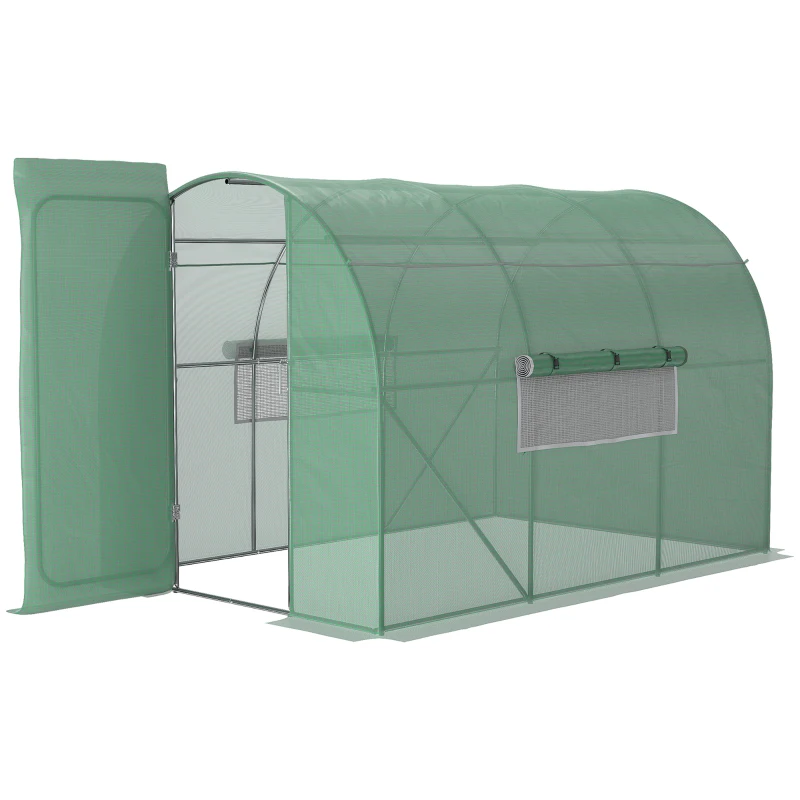 Outsunny Walk-In Polytunnel Greenhouse Plant Gardening Poly Tunnel Hot House with Door and Mesh Windows, 3x2x2 m, Green