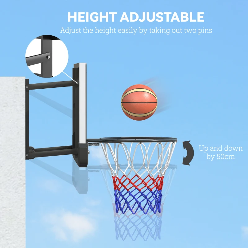 Kosz do koszykówki z montażem na ścianie, czarny, do wnętrz i na zewnątrz