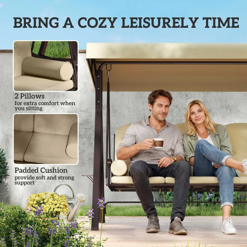 Outsunny Three-Seater Garden Swing Chair - Brown