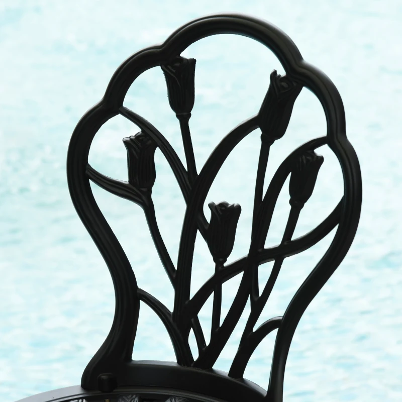 Outsunny Three-Piece Aluminium Floral Bistro Garden Set - Black