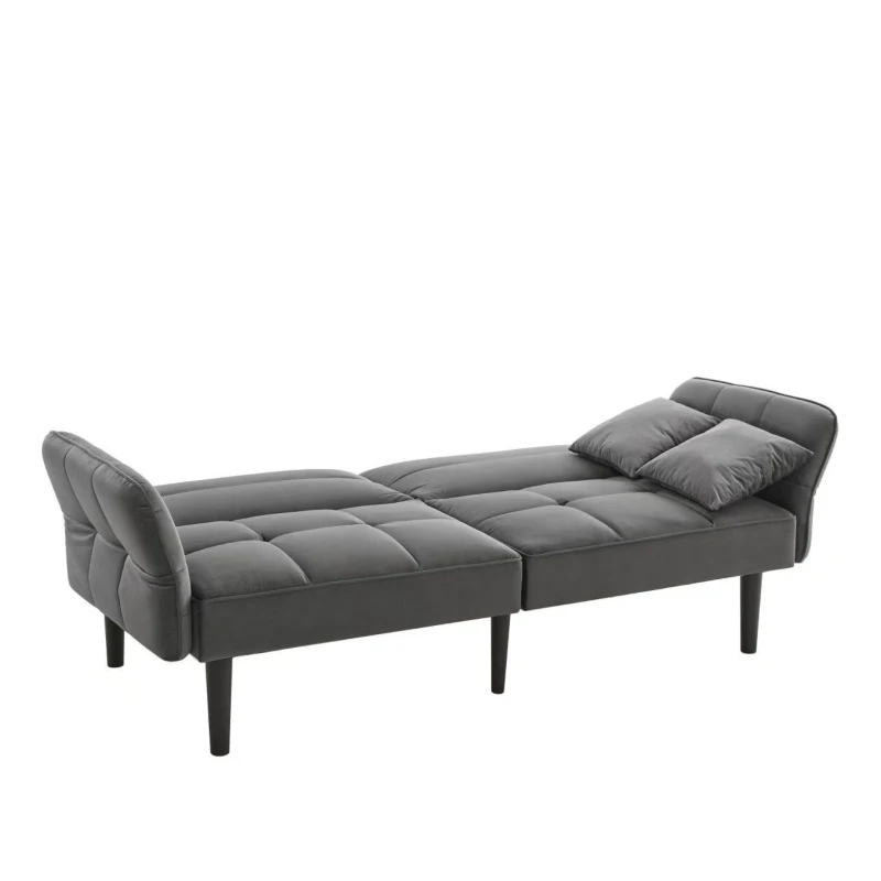 Divano-letto 2-in-1, schienali regolabili, rivestimento in velluto, gambe in legno, 176x78x76 cm, Grigio