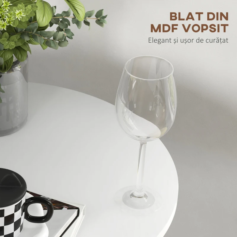 HOMCOM, Masă de Bar, Cu Blat Rotund și Bază, MDF, Oțel, 60 x 60 x 102 cm, Alb