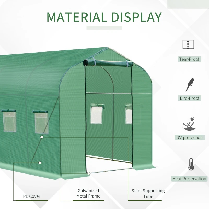 Outsunny 4 x 2m Walk-in Polytunnel Greenhouse with Windows and Door, Outdoor Plant Shelter for Garden, Backyard
