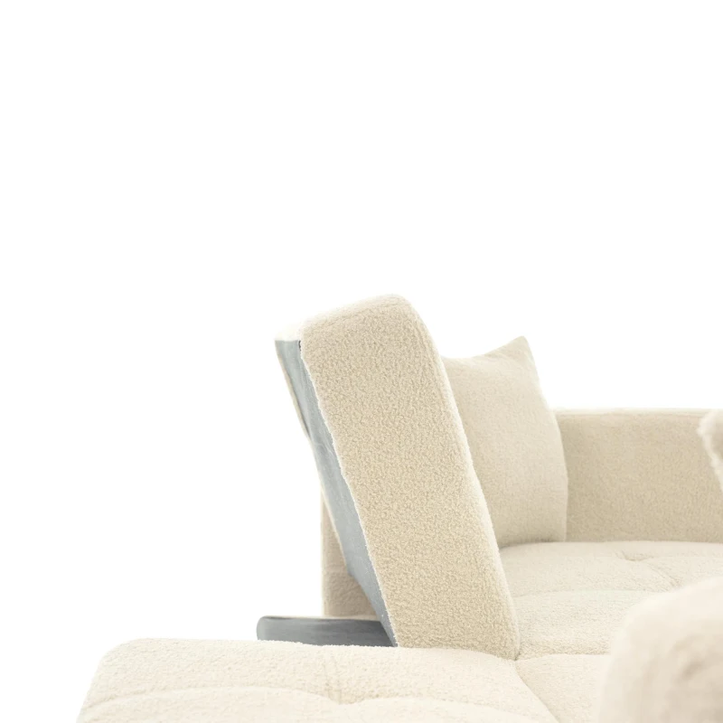 Divano letto con funzione letto, schienale regolabile, gambe dorate, rivestimento in sherpa, 175x64x72 cm, Beige