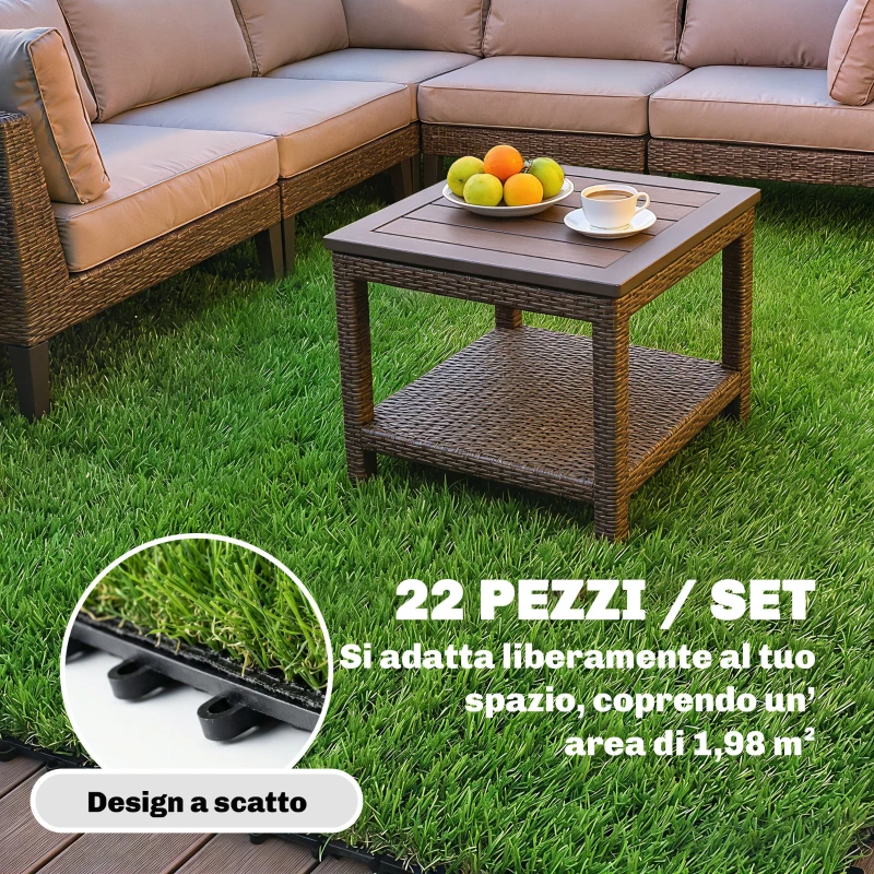 Outsunny 22 pezzi Erba Sintetica, Tappetino 30x30 cm, Pelo 25 mm, Verde